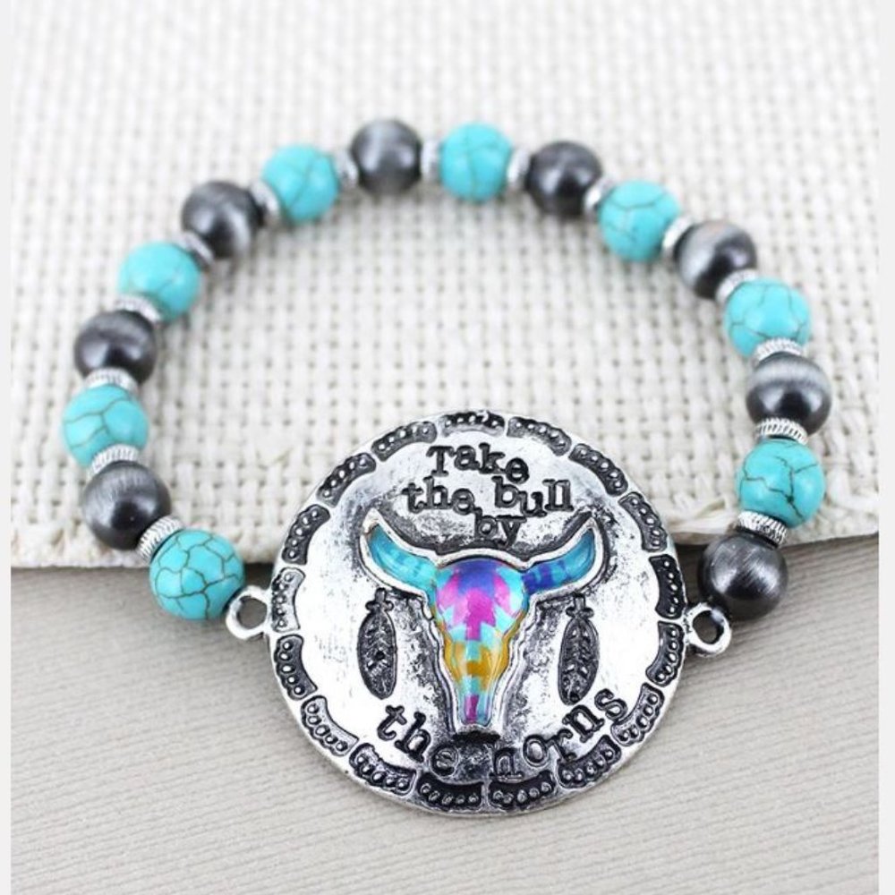 Longhorn Steer Skull Turquoise Bracelet